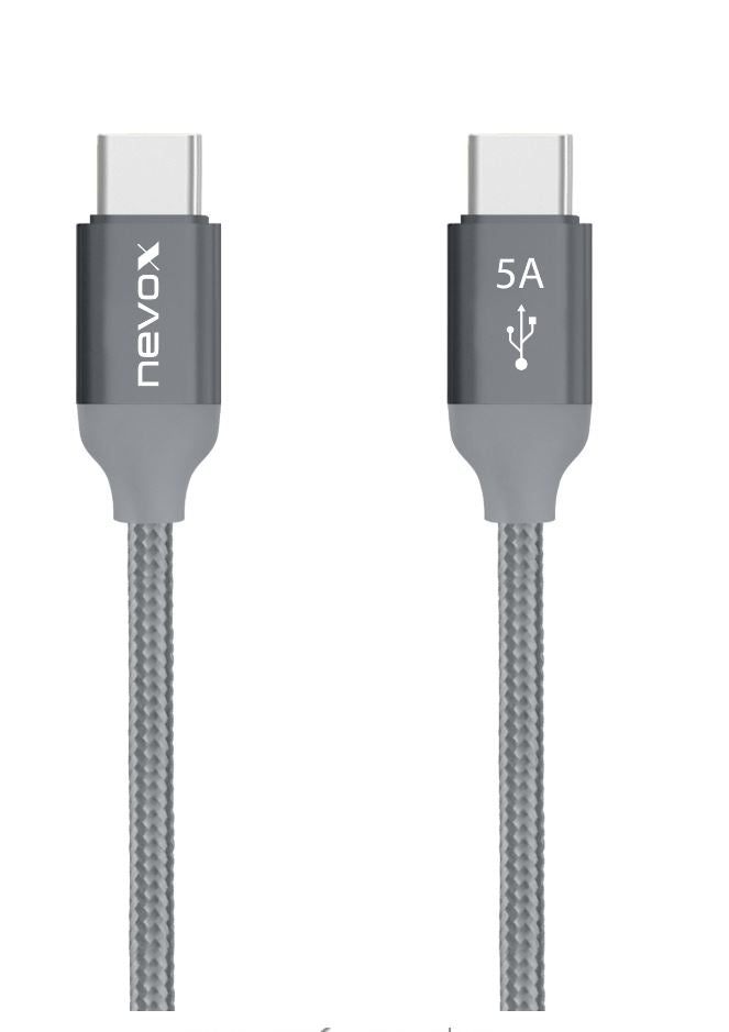 Nevox USB Type C zu Type C USB 2.0 Kabel 20V/5A (100W) Emark IC 1M silbergrau Nevox USB Type C zu Type C USB 2.0 Kabel 20V/5A (100W) Emark IC 1M silbergrau